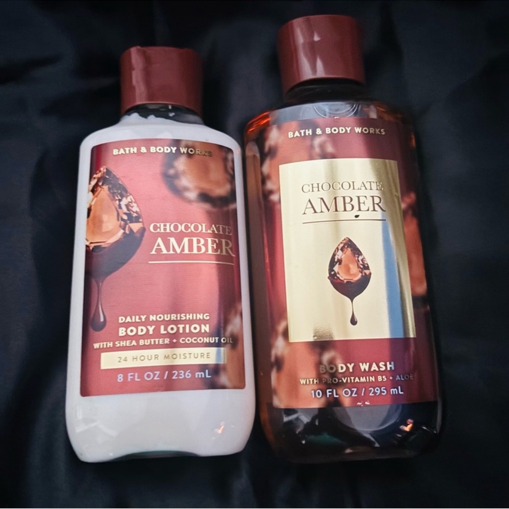 Bath & Body Works Chocolate Amber Body Wash and Lotion Set